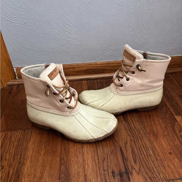 Sperry Duck Boots Waterproof Shimmer Pink and Cream - Picture 2 of 13